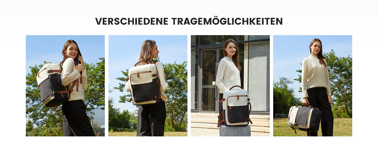 Рюкзак LOVEVOOK для ручної поклажі літака, жіночий, 50L, для подорожей, бізнесу, школи, чорний+бежевий+коричневий