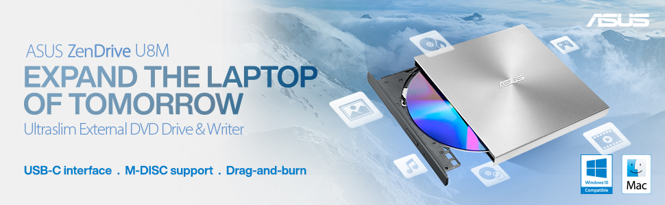 Зовнішній DVD-записувач Asus ZenDrive U9M з USB-C, золотистий