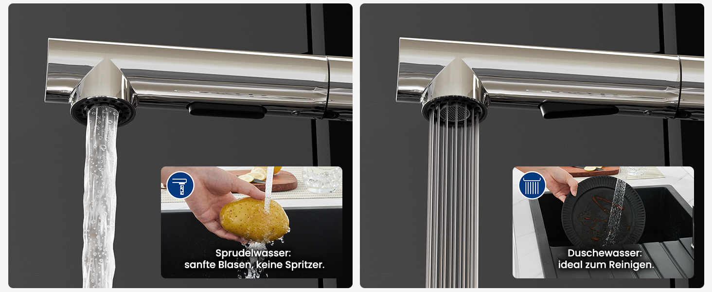 Кран кухонний CECIPA X203B чорний з висувною лійкою, 360° обертання, двома режимами струменя, з нержавіючої сталі