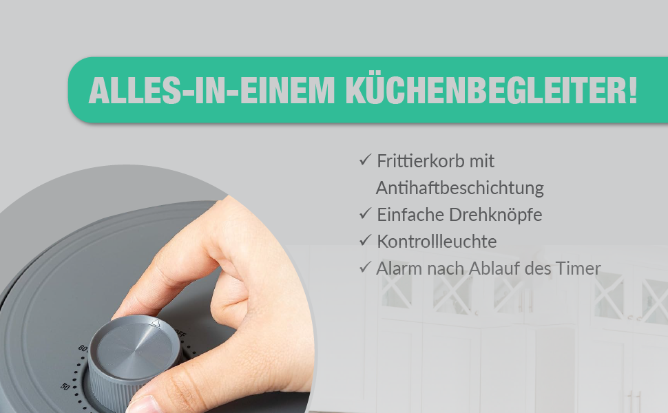 Фритюрниця без олії Mini 1.8L з таймером та підігрівом - 1200 Вт (Сірий)