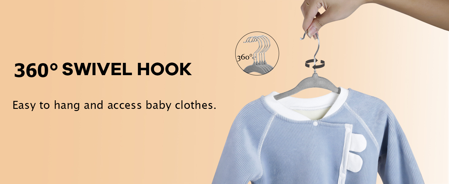 Плечики для дитячого одягу ManGotree з велюру, 30 шт. з обертовим гачком, плечики для дітей та дитячого одягу, сірий