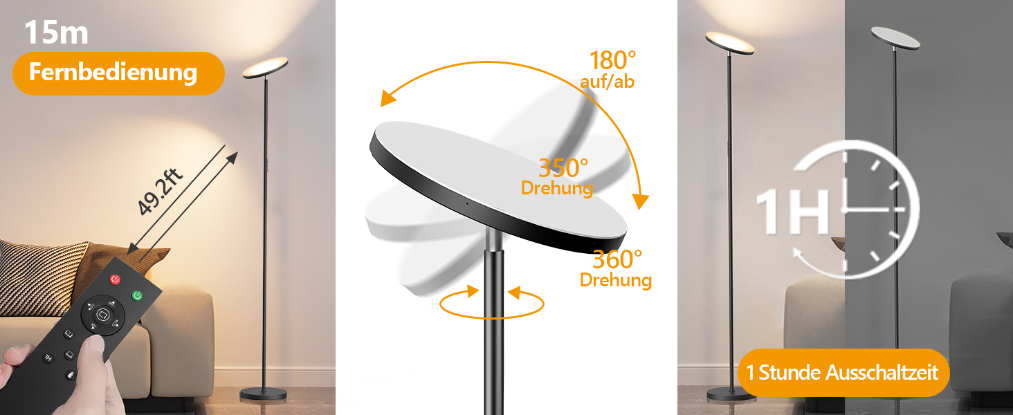 Стельова LED-лампа LUCKEA 36W з регулюванням яскравості, дистанційним керуванням та сенсорним вимикачем для вітальні, спальні, офісу