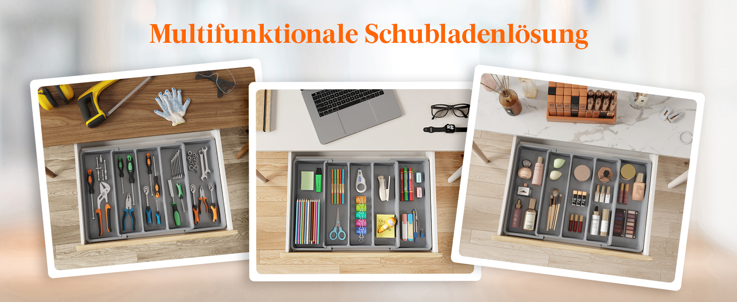 Органайзер для столових приборів Lifewit в шухляду, розширюваний 33-57 см, сірий - пластиковий тримач для ножів, виделок, кухонний органайзер 38 см