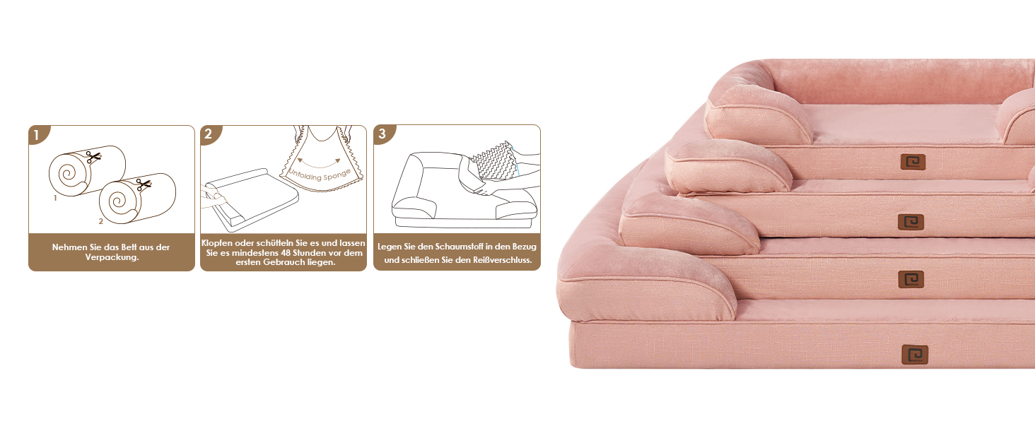 Ортопедичне ліжко для собак EHEYCIGA, великі та середні породи, 91x68 см, з Memory Foam, водонепроникне, з високим бортиком, рожеве (112x81x17.5 см)