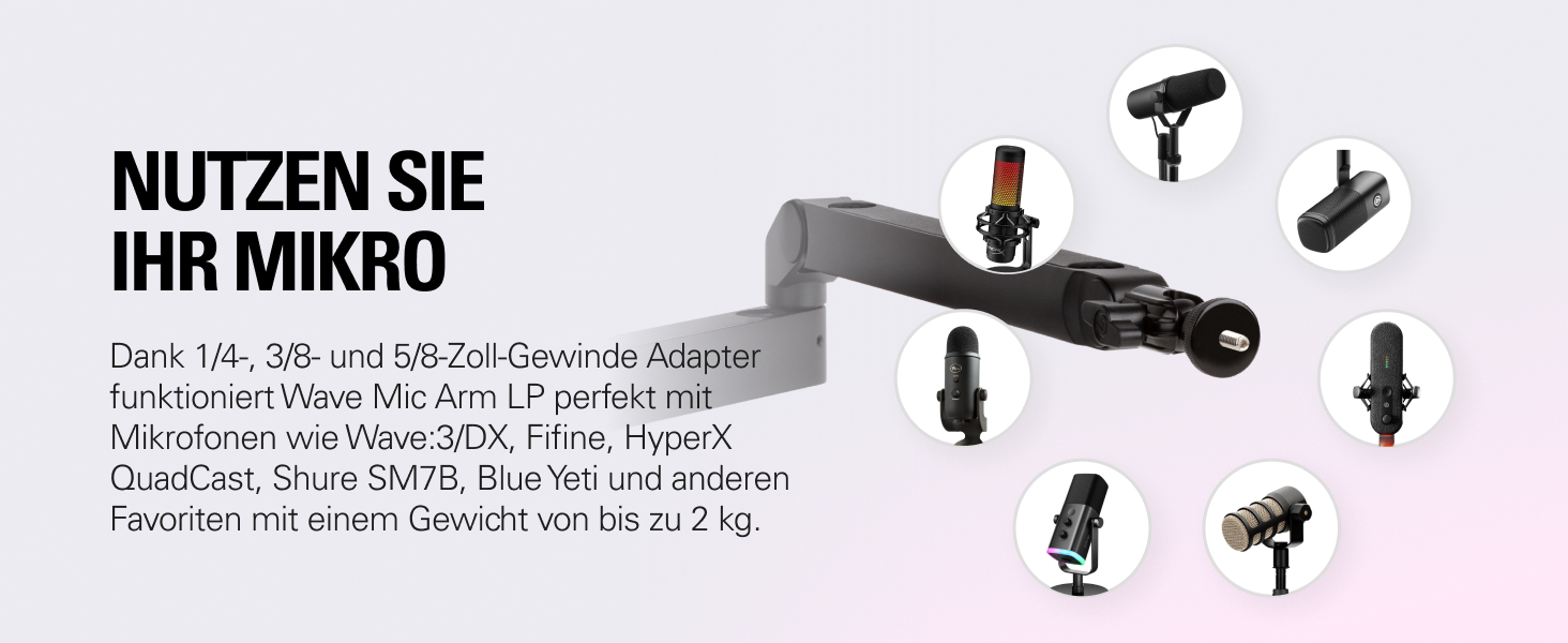 Elgato Wave Mic Arm LP White - Мікрофонна стійка Elgato Wave з низьким профілем, білий колір, для подкастів, стрімінгу, геймінгу та офісу