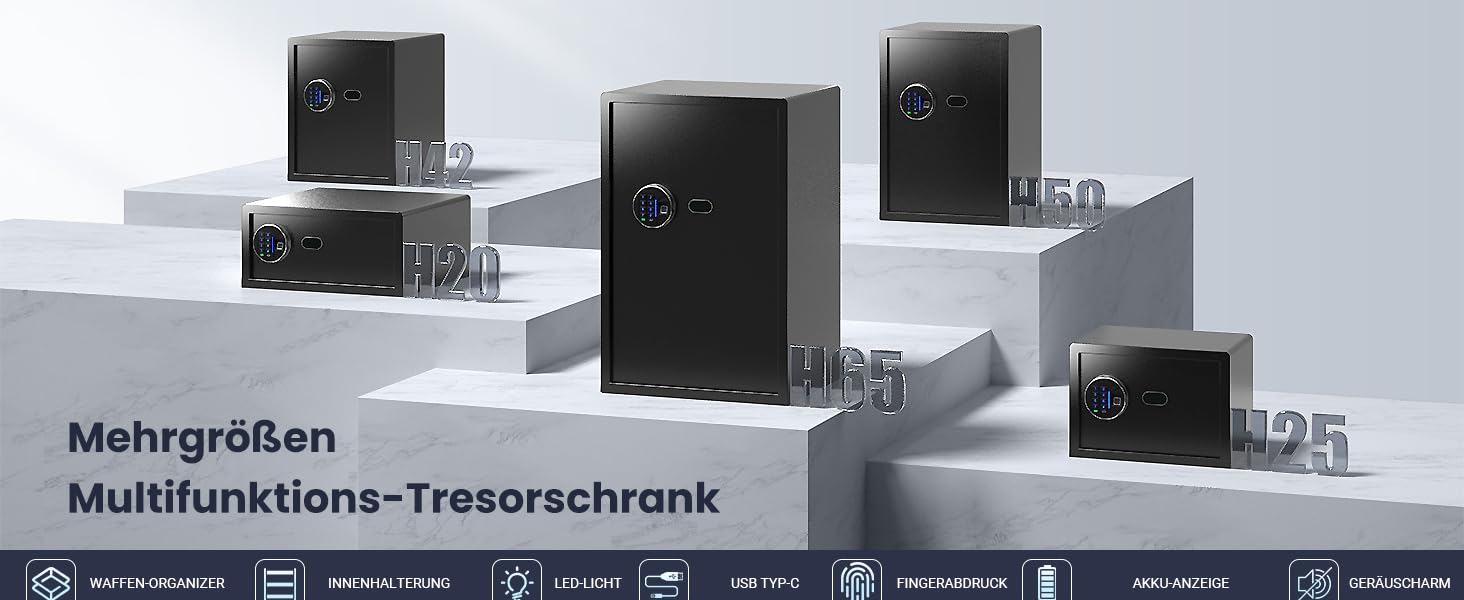 Сейф Grimtron з біометричним сканером відбитків пальців, 22л, LED-підсвічування, тихий режим, антивандальний, з нержавіючої сталі, чорний