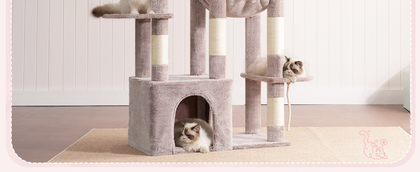 Дерев'яний комплекс для котів Heyby Kratzbaum 120см з X-основою, багатоярусний, з гамаком та дряпалкою (Колір: коричнево-бежевий)