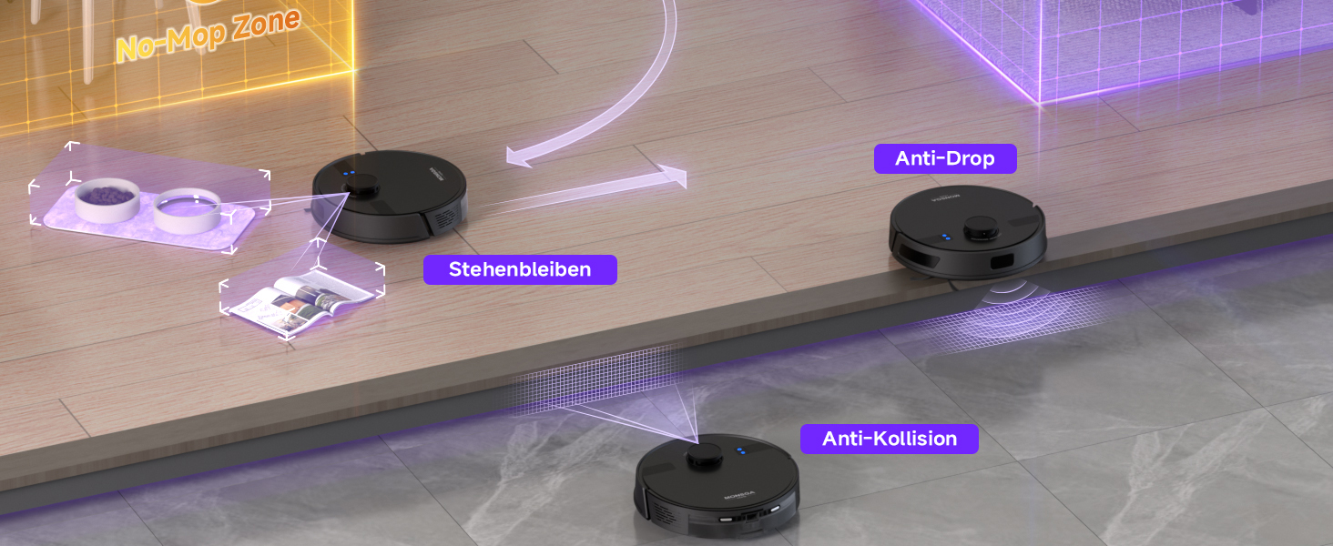 Робот-пилосос MONSGA з функцією миття, 3.5л, потужність 5000Pa, час роботи 180хв, LiDAR навігація, керування через додаток, чорний