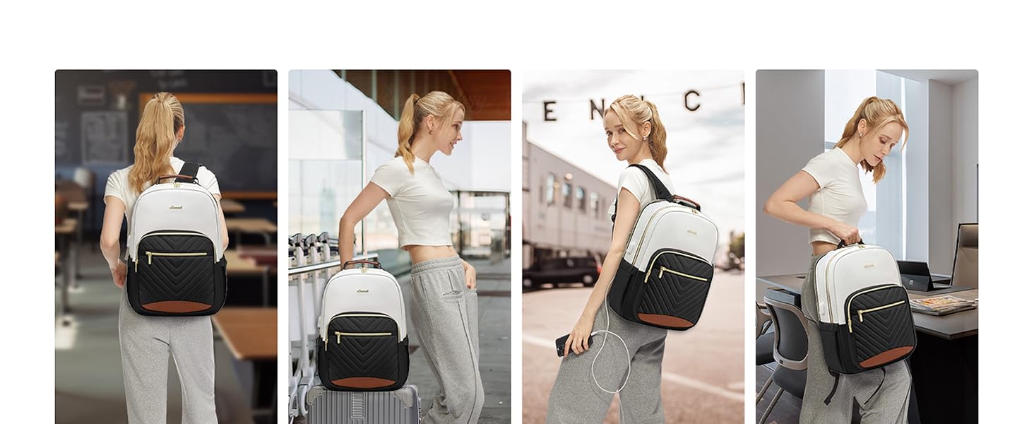 LOVEVOOK Рюкзак для жінок, великий, 15.6 дюймів, сумка для ноутбука, водонепроникний, шкільний рюкзак для дівчаток-підлітків, чорний, елегантний, сумка для роботи, для школи, університету, подорожей, 15.6 дюймів (15.6', Бежево-чорний-коричневий)