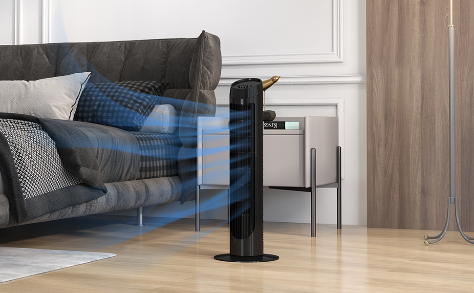 Турбовентилятор HOMCOM 45W з осциляцією, 3 швидкості, ABS, чорний, Ø27 x 75 см