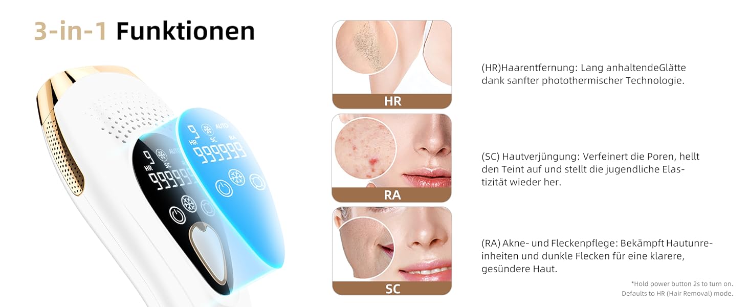 Пристрій для епіляції IPL з охолодженням 6°C, безболісна епіляція для тіла та обличчя, 999,900 імпульсів, 9 рівнів потужності, білий