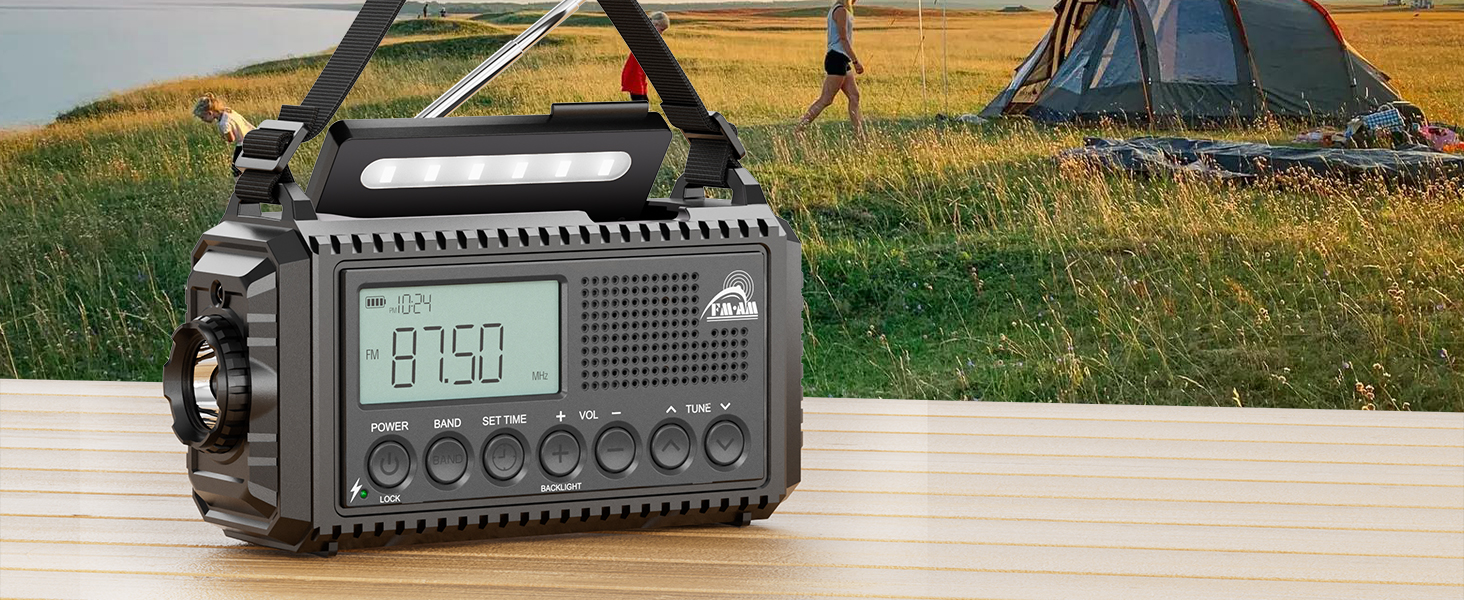 Радіостанція для будівельних майданчиків AM/FM/SW, радіо з ручним приводом та приймачем на весь світ, радіостанція для надзвичайних ситуацій з роз'ємом типу C, Powerbank/SOS-сигнал/Ліхтарик/Світло для читання/IPX4, портативне радіо для активного відпочинку, походів, кемпінгу, чорного кольору