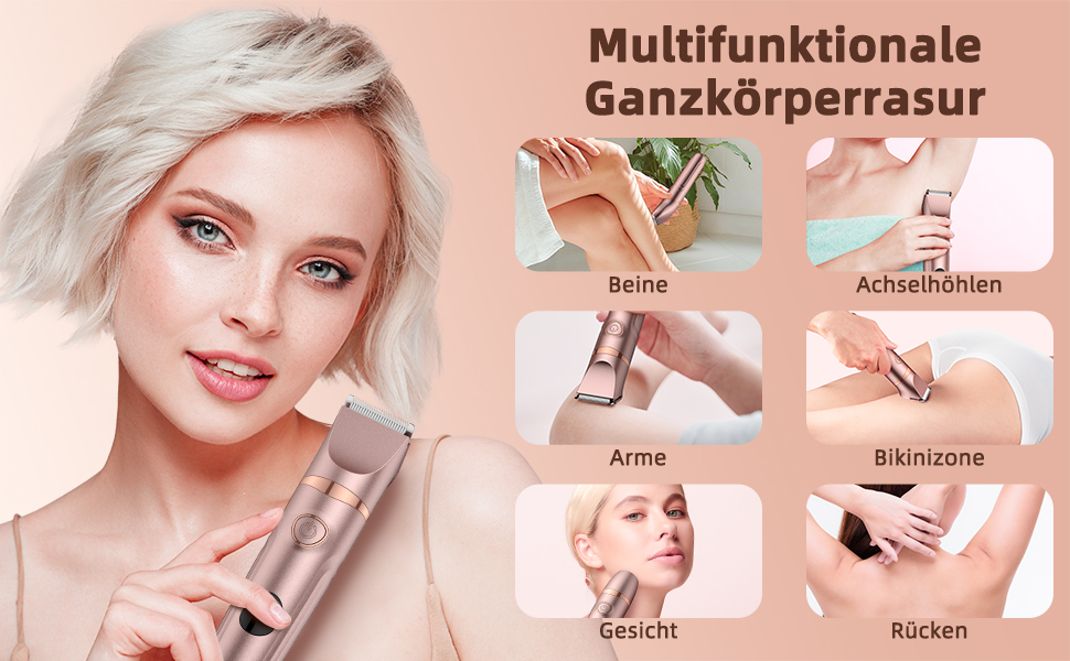 Електричний тример для бікіні Lady Shaver 3-в-1 для жінок: ноги, тіло, інтимна зона. Безпечний для чутливої шкіри. Rose Gold