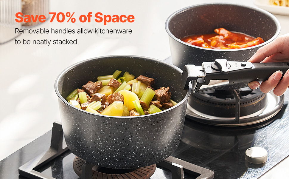 Каструля VEVOR з кришкою (індукційна, антипригарна, чорна, зі знімною ручкою) для кухні кемпера/автобудинку