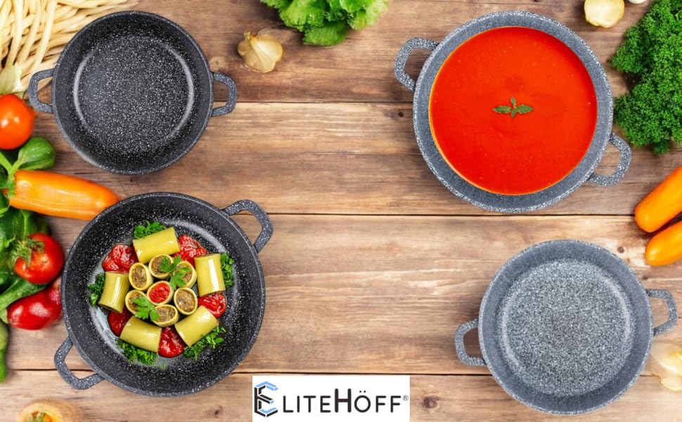 Набір каструль та сковорідок EliteHoff 17 предметів з антипригарним покриттям, чорний (E-7026)