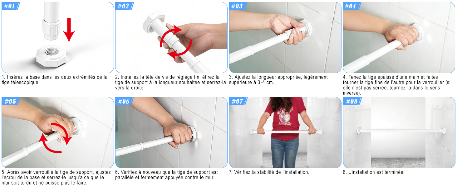 Регульована телескопічна штанга DEWEL для карнизів, душових кабін, без свердління, для штор, спальні, ванна кімната (діаметр 3см, 70-120см, білий)