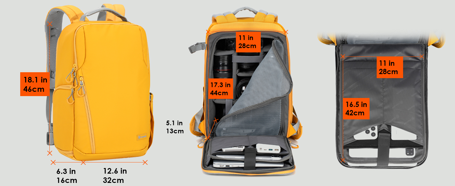 Рюкзак для камери Tarion TR-XL жовтий, водонепроникний, для DSLR з відділенням для ноутбука 15.6 дюймів та дощовиком
