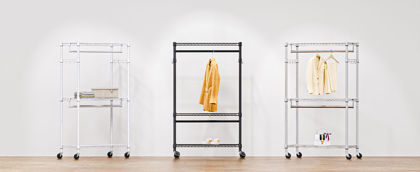 Міцний пересувний вішак для одягу з 3 рівнями, білий - 40x75x189.3 см