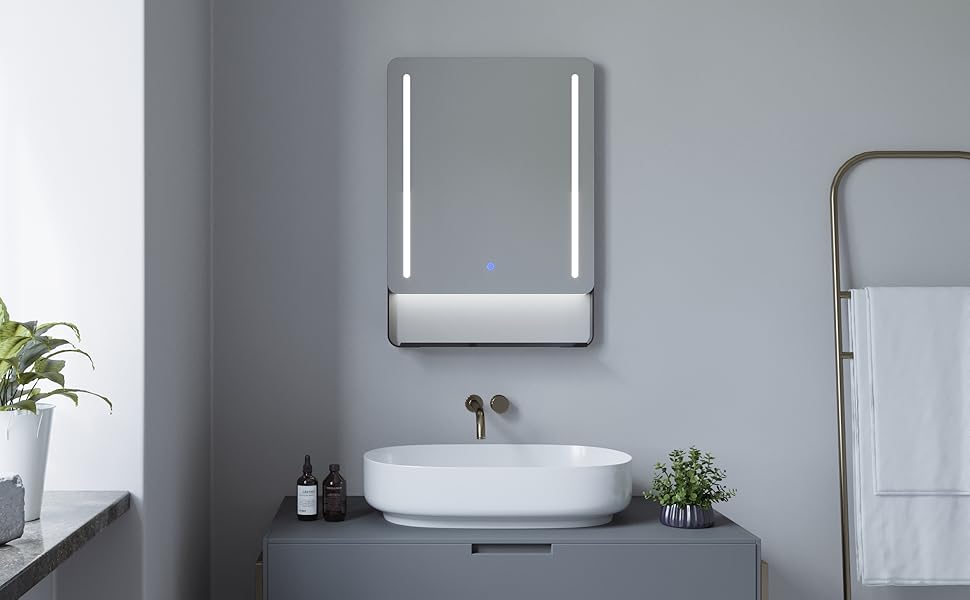 Дзеркало для ванної кімнати AQUABATOS з підсвічуванням 100x70 см LED з антизапарюванням, сенсорним вимикачем, 3 кольорами світла та регулюванням яскравості