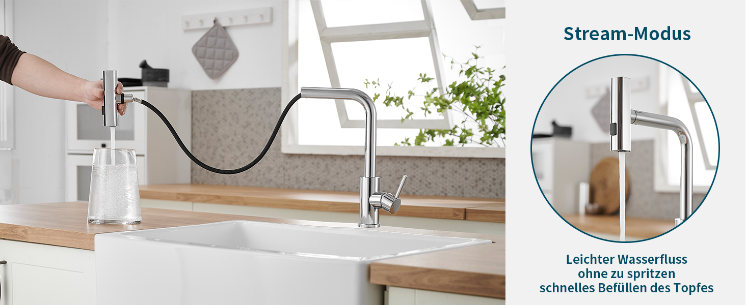 Чорний кухонний змішувач водопровідний з висувною лійкою та душем, 360° обертання, одноlever, матовий чорний