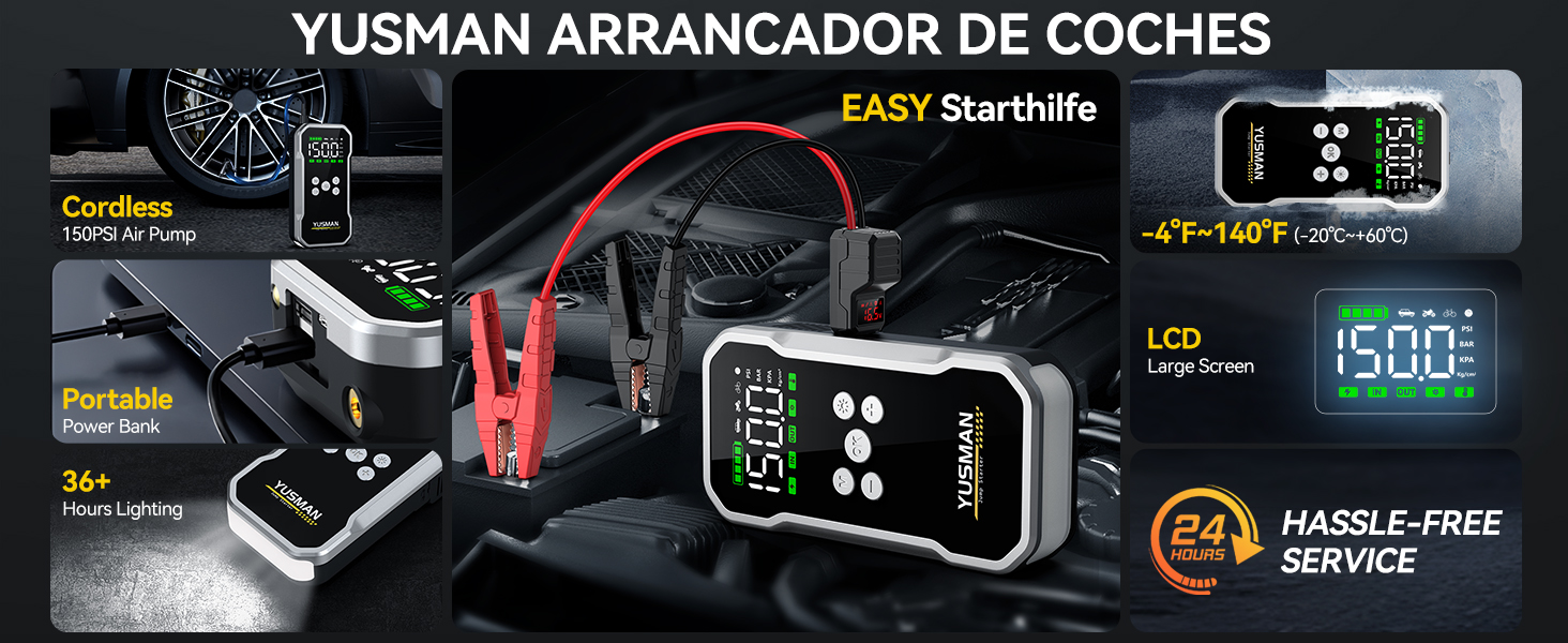 Powerbank Starthilfe F03: Портативний стартер для авто з компресором та повітряним насосом | 6000A, 7L, 150PSI, LCD, LED