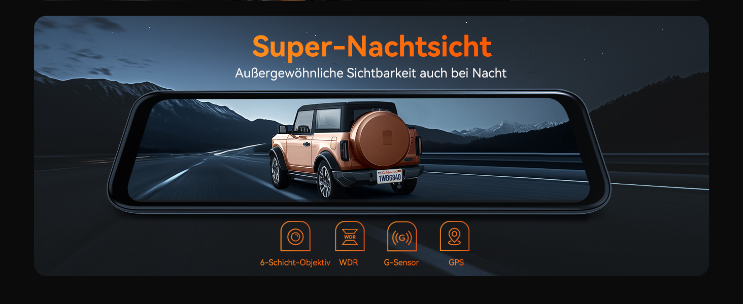 WOLFBOX Дзеркало-відеореєстратор 12' 4K з камерою заднього виду, WiFi, IPS-сенсорний екран, GPS, G-сенсор, Park Monitoring, 32GB, G840H
