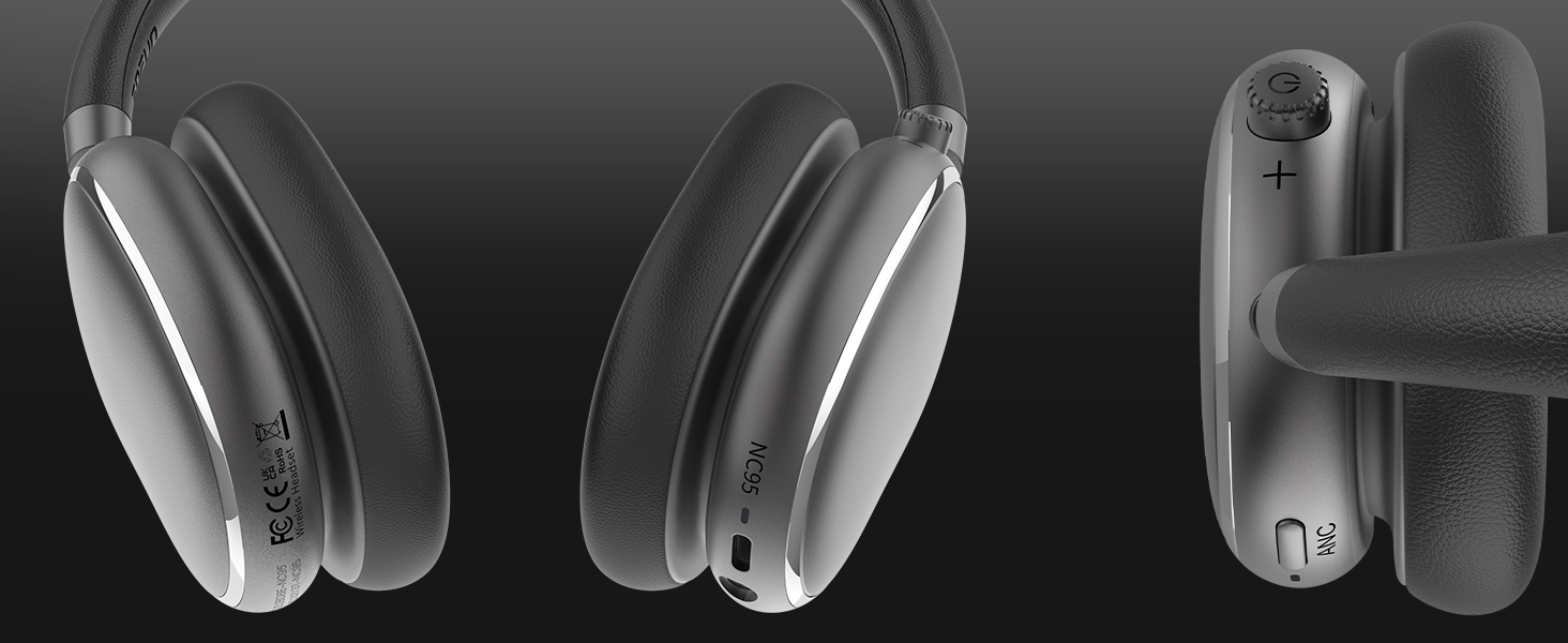 Навушники бездротові Bluetooth 6.0 NC95 з активним шумозаглушенням, регульованим колесом, 120+ годин роботи, персоналізація EQ через додаток, сірий