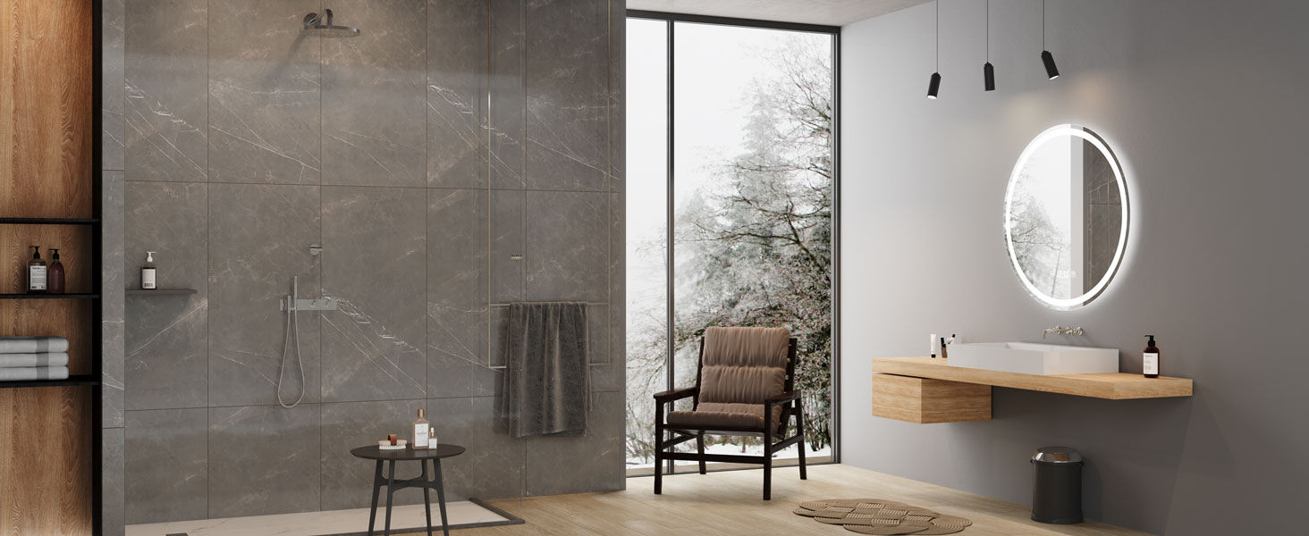 Дзеркало для ванної кімнати Dripex круглої форми з підсвічуванням LED, сенсорне керування, регулювання яскравості, 3 кольори світла, запобігання запотіванню, 60x60 см