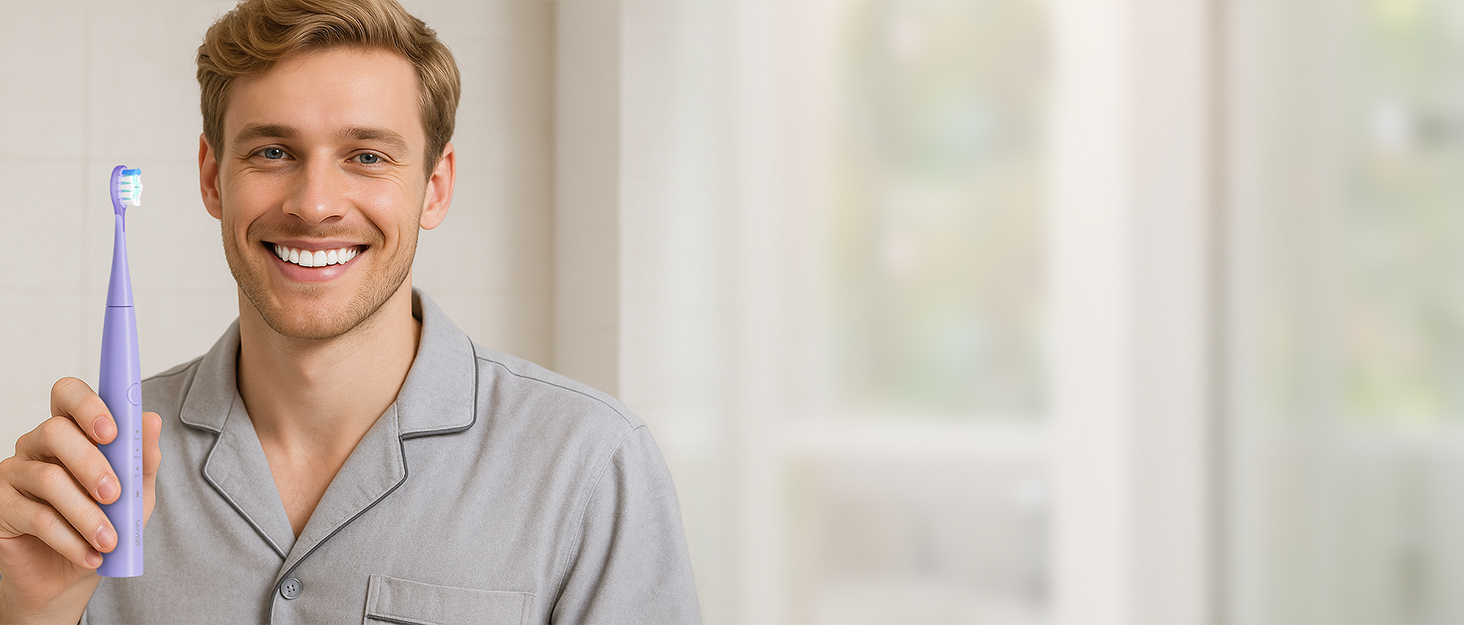 Електрична звукова зубна щітка Ultraschall ET110 (ліловий) - 41000VPM, 70 днів роботи, 6 насадок, таймер, IPX7