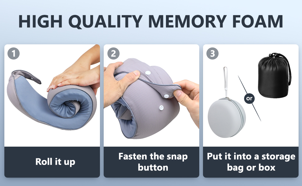 Подушка для шиї у літак, доросла, регульована, з піною з пам'яті, ергономічний дизайн, з чохлом, маскою для очей та навушниками