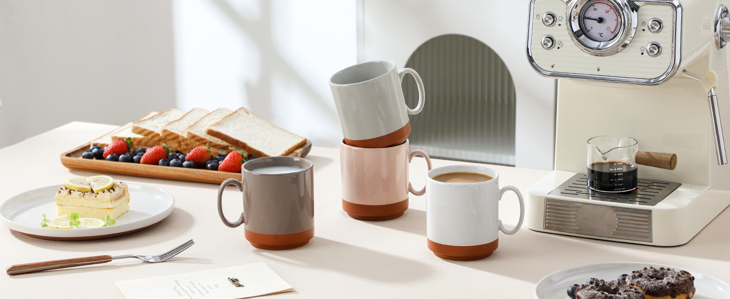Набір кавових чашок MALACASA TARA Khakiweiß (4 шт.), 350 мл, кераміка, для кави, чаю, соку, лате, капучино, какао, безпечні для миття в посудомийній машині та використання в мікрохвильовій печі