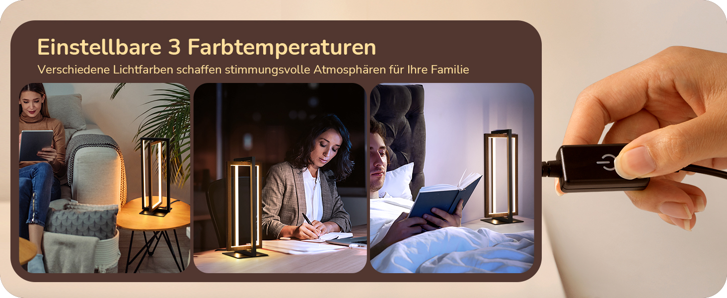 LED настільна лампа EDISHINE з дерева, торкання, регулювання яскравості та функція пам'яті, 3 колірні температури, 350 люмен, сучасна лампа для вітальні, офісу, подарунок (горіх, сучасний стиль)