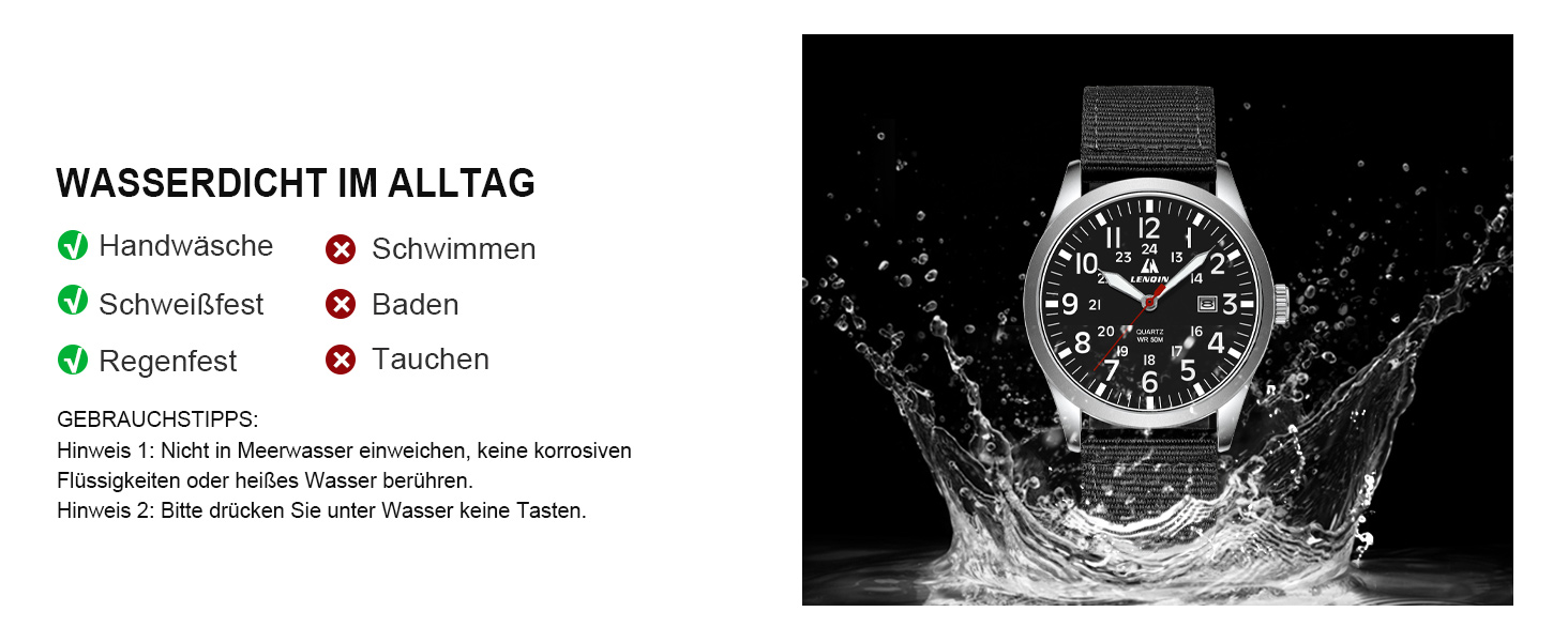 Чоловічий годинник LN LENQIN: аналоговий кварцовий годинник з нейлоновим ремінцем, 30M водостійкість, з датою (чорний, срібний, чорний)