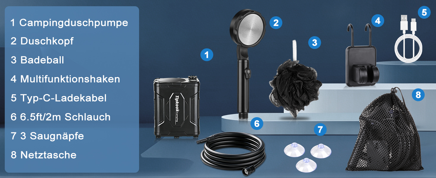 Портативний душ для кемпінгу з акумулятором 13000mAh, мобільний вуличний душ з насосом, паузою та індикатором температури для тривалого кемпінгу, миття тварин та авто