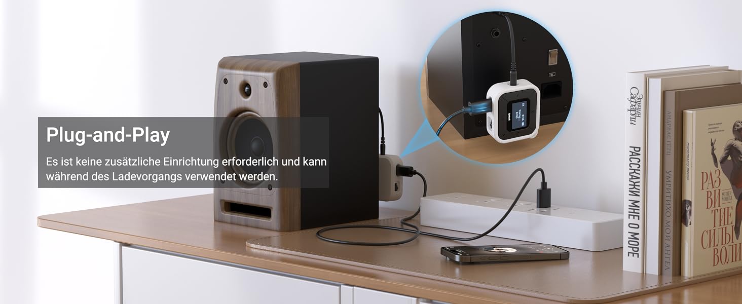 Bluetooth-трансмітер та ресивер Syntech 5.3 з LED-дисплеєм, адаптер 3.5 мм AUX для літака, авто та навушників AirPods, низька затримка, Dual Link, білий