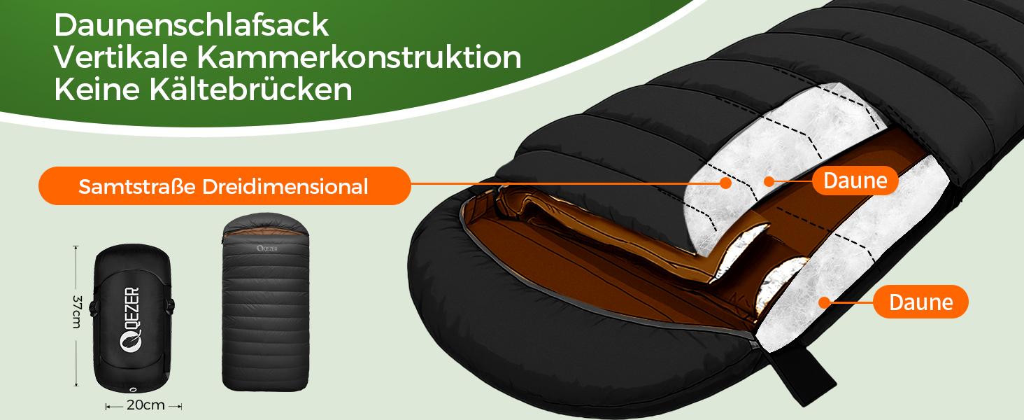 Сплячий мішок XXL з пуху на 3-4 сезони, 230x100 см, для дорослих, чорний, -3°C