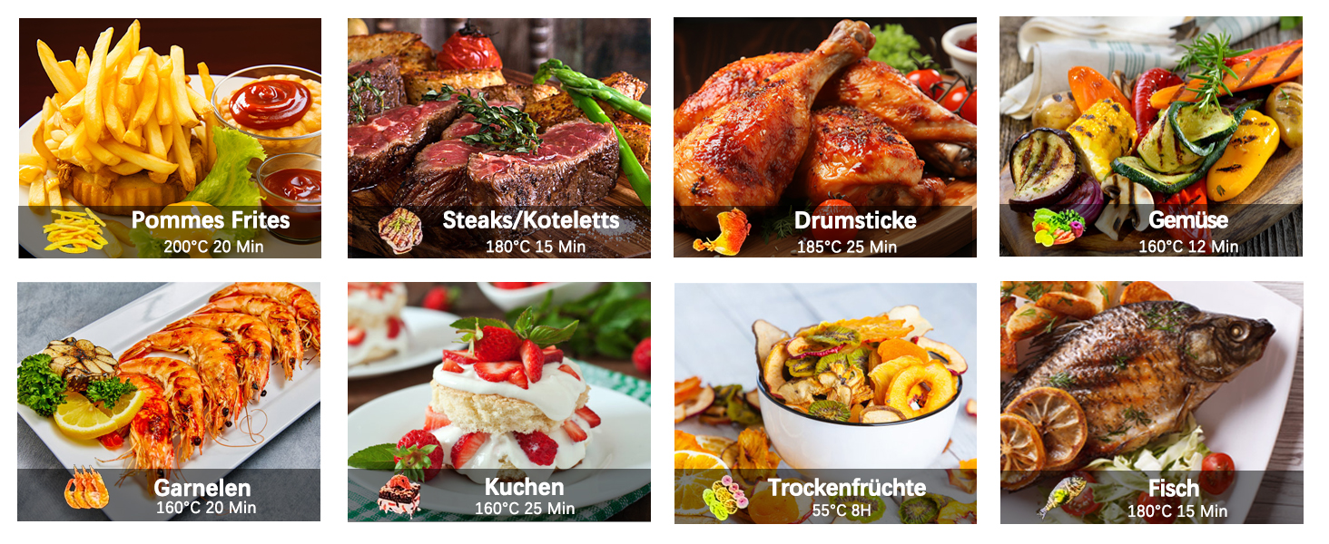 Фритюрниця повітряна Jacgood 9L з 2 кошиками, 1800W, цифрове управління, 8 програм