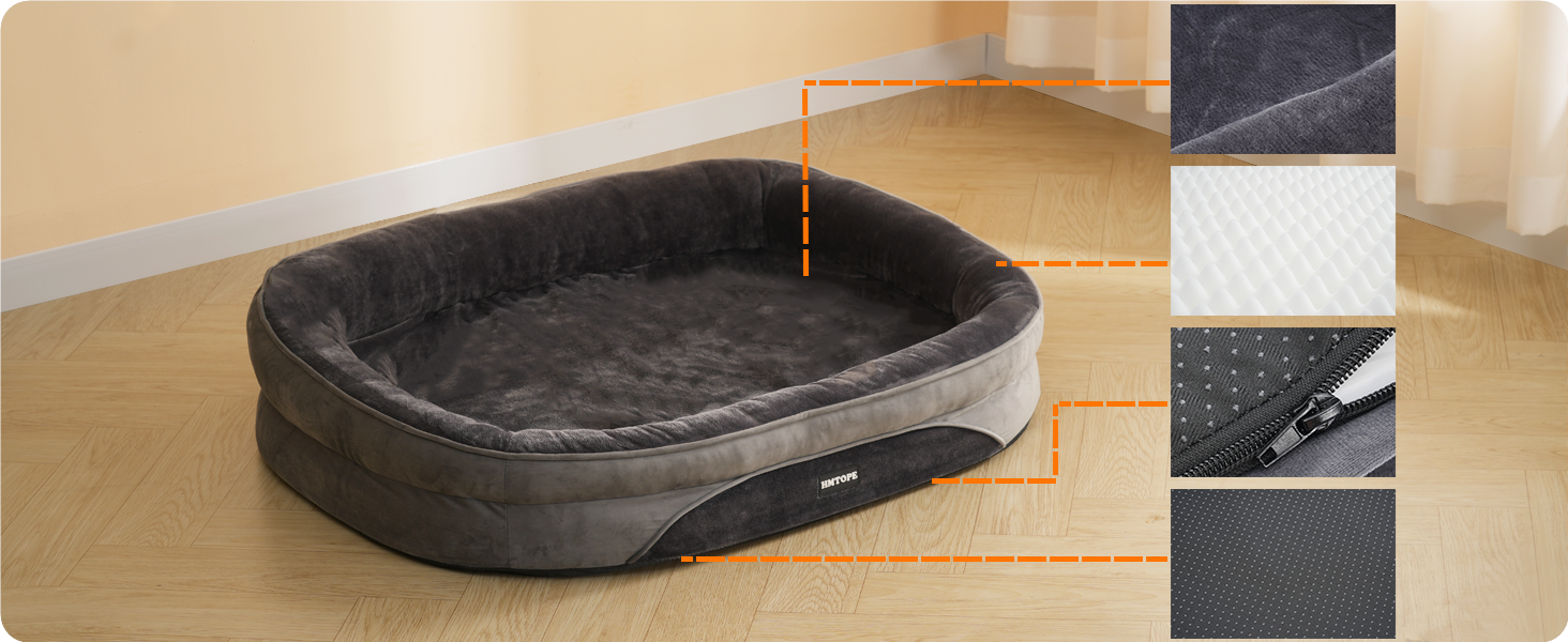 Ортопедичне ліжко для собак, лежанка для собак з валиком, кошик для собак з неслизьким дном, знімний та пральний, для маленьких собак, 71 x 53 x 14 см, темно-сірий