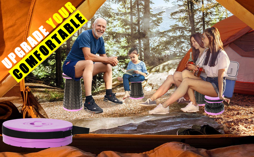 Складаний стілець Alevmoom з подушкою, телескопічний, 50см, 450кг, для кемпінгу та риболовлі (Новий фіолетовий)