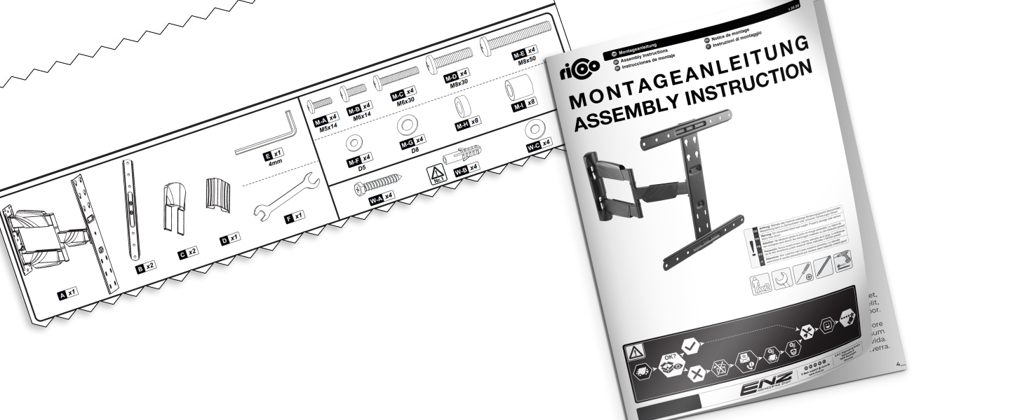 Настінний кріплення для телевізора RICOO S9544: поворотний, нахильний, універсальний, 40-65 дюймів, VESA 400x400, до 45 кг