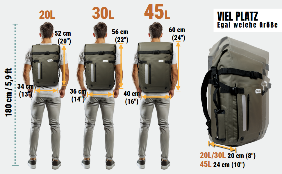 Водонепроникний рюкзак Dry Bag 20/30/45 л з 3 зовнішніми кишенями, RollTop, для пляжу, човна, каяка, туризму, риболовлі та мотоцикла
