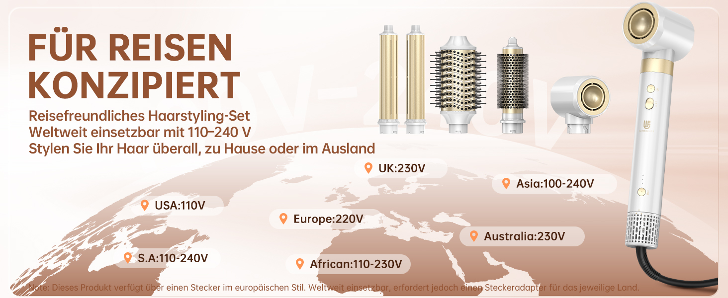 Webeauty Airstyler 7-в-1: фен-щітка, плойка, випрямляч, 110000 об/хв, 25 м/с, 500 млн негативних іонів, білий