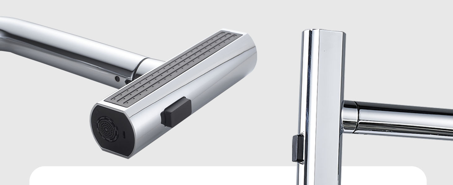 Змішувач для кухні BELZ з висувною лійкою, 3 режими, поворотний на 360°, з нержавіючої сталі SUS304, матовий хром