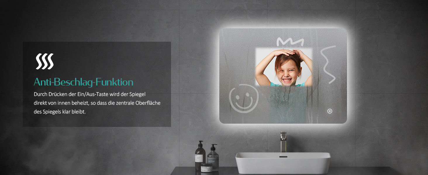 Дзеркало для ванної кімнати EMKE з підсвічуванням 50x70 см, проти запотівання, 3 кольори світла, диммування, сенсорне управління, функція пам'яті та автоматичне вимкнення через 3 години