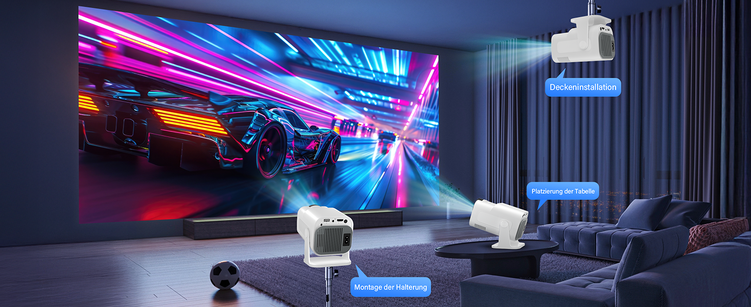 4K проєктор Beamer Full HD 1080P Android: портативний міні-проєктор з WiFi 6, Bluetooth 5.2, 270° обертанням, підтримкою PC/HDMI/USB, з пультом та мишкою, білий