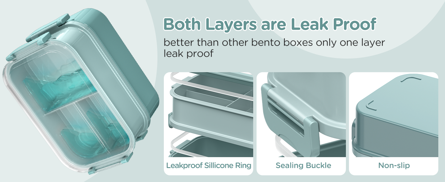 WayEee Ланчбокс для дорослих 2130 мл, Bento Box, витікання, Brotdose, BPA Free, для офісу, школи (Зелений)