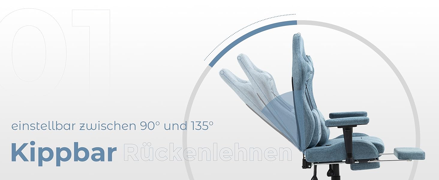 Ігровий крісло Dowinx з тканини, ергономічний геймерський крісло з м'якими підлокітниками, стабільний ігровий та офісний крісло для тривалого сидіння, блакитний