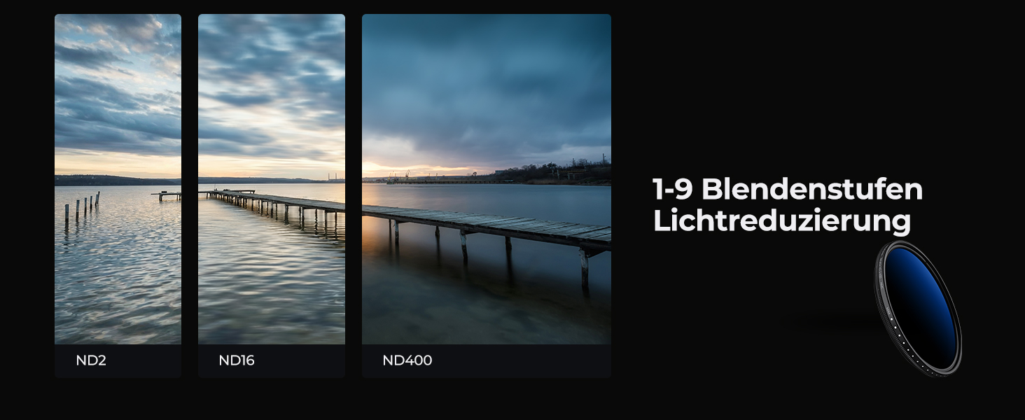 ND фільтр змінної щільності K&F Concept 72мм ND2-ND400 (1-9 ступенів) з серією Nano-Klear для ландшафтної фотографії + 3 серветки для чищення