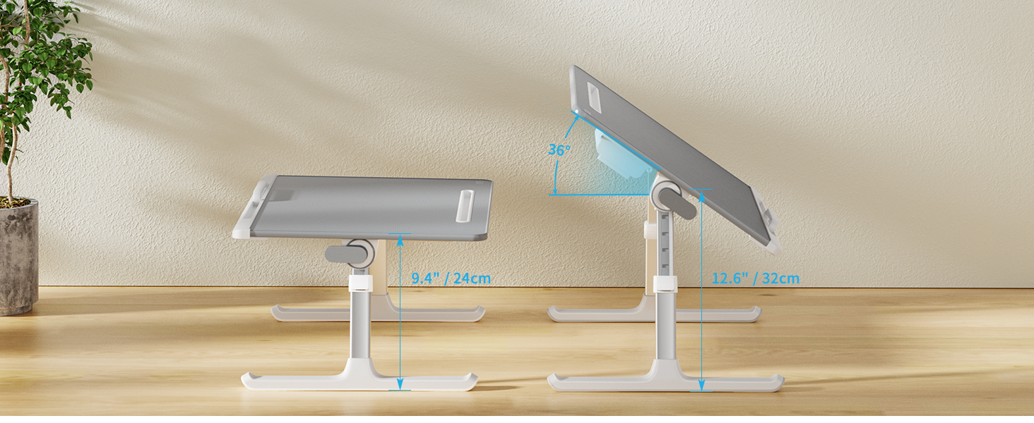 Столик для ноутбука SAIJI 60x45 см, регульована висота, з підставкою для книг, ящиком та кріпленням для планшета. Ідеально для роботи, читання та сніданку.