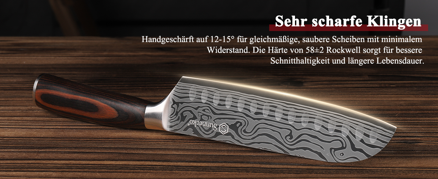 Японський ніж Sunnecko Santoku 17см - професійний кухонний ніж для приготування їжі, ніж шеф-кухаря, ніж для овочів та м'яса